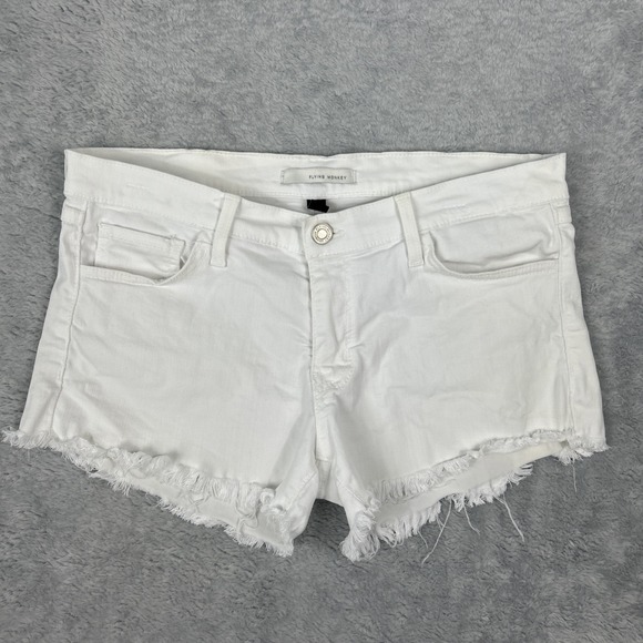Flying Monkey Women's Shorts 30 x 2" White Denim Jeans Raw Hem Made in USA‎ - Picture 1 of 9